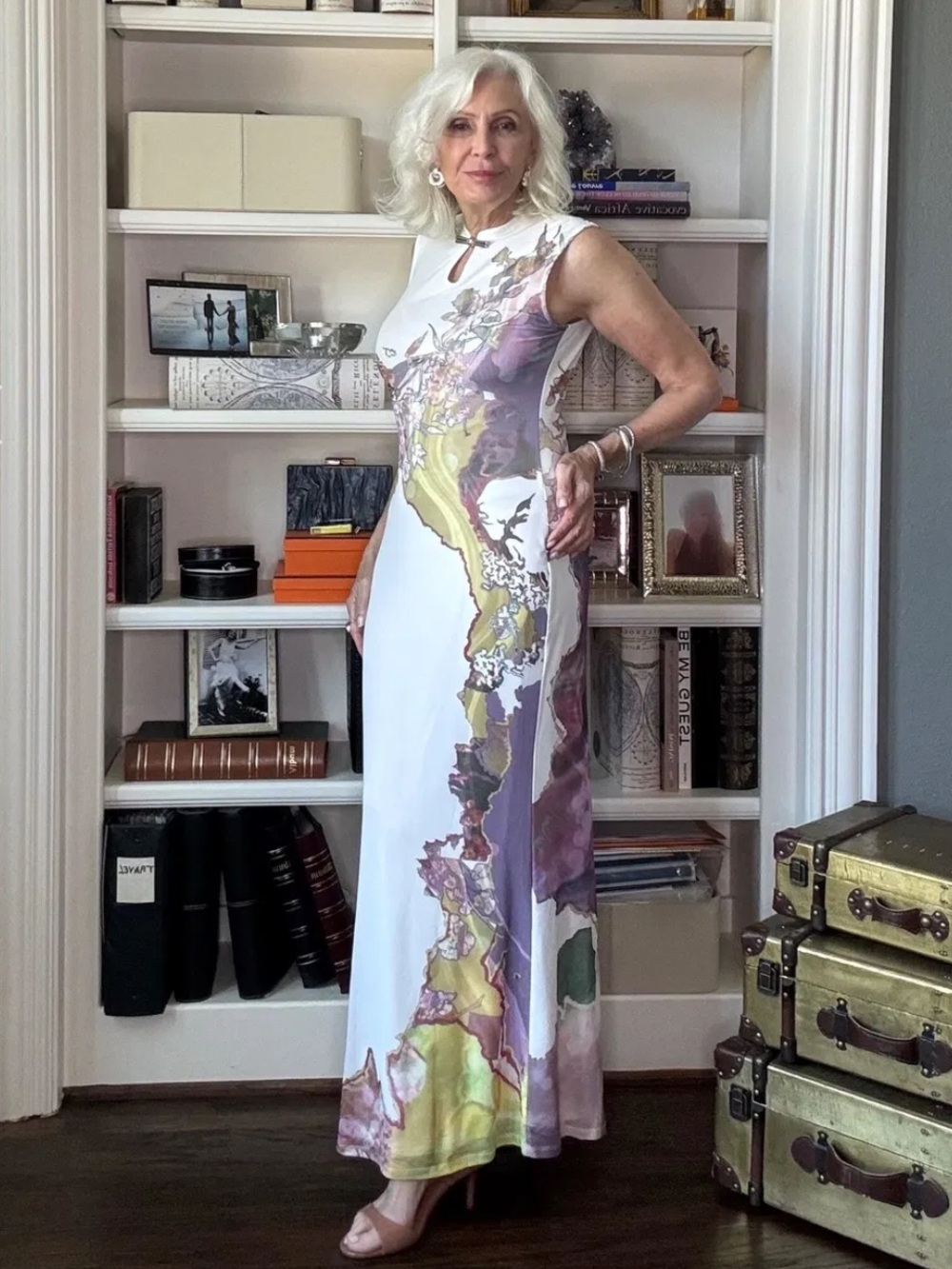 Commense Elegant Floral-Print Sleeveless Maxi Dress in Purple and Brown - Picture 5 of 5
